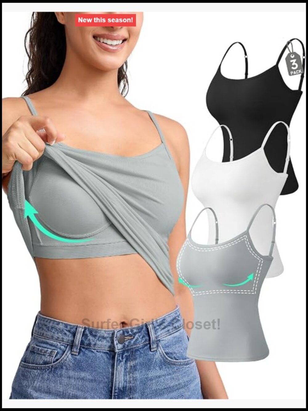3 Pack Tank Tops with Built-in Bras for Women, Viscose Spandex